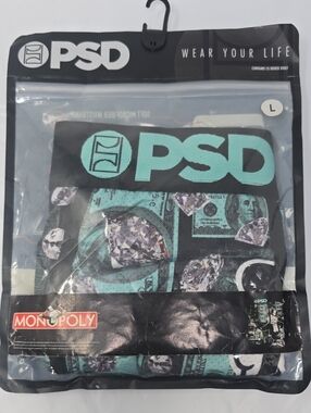 PSD Boxer Briefs -monopoly park ave. Teal Money & Diamond Print
